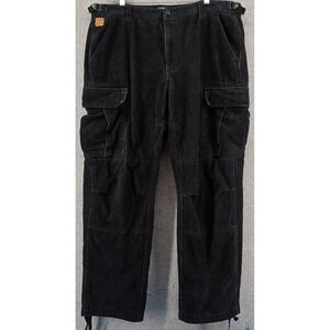 Empyre Corduroy Cargo Pants Mens Sz 34x29 Black Loose Skate Cinch Cuffs Logo
